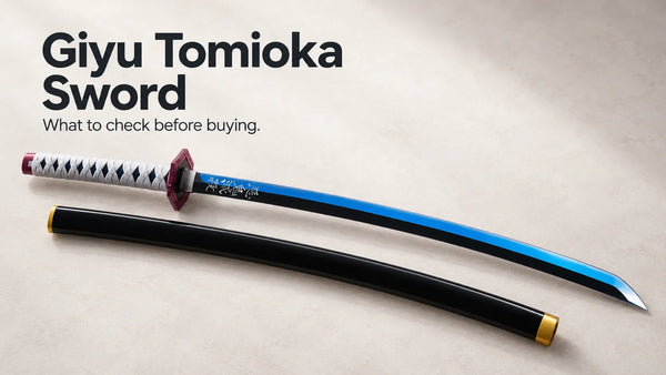 Giyu Tomioka sword replica with a blue edge and black scabbard.