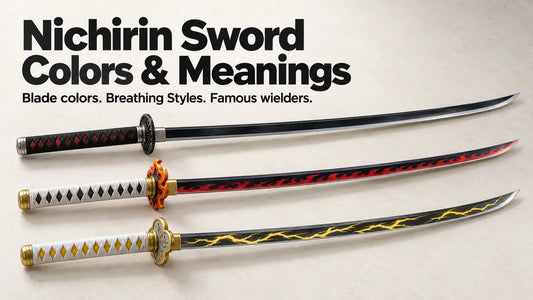 Black, red and yellow Nichirin sword replicas from Demon Slayer.