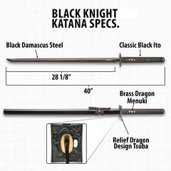 Black Knight Black Cord Damascus Ninja Katana Sword