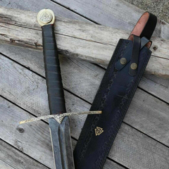 Hand-Forged Damascus Viking Long Sword with Leather Sheath
