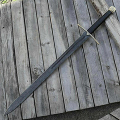 Hand-Forged Damascus Viking Long Sword with Leather Sheath
