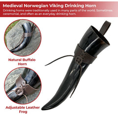 Medieval Norwegian Viking Drinking Horn: 24oz Authentic Natural Buffalo Horn