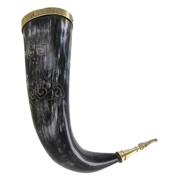Thunderous Toast Viking Horn | Hand-Etched Mjolnir & Brass Rim