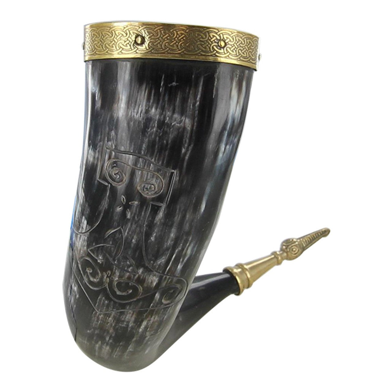 Thunderous Toast Viking Horn | Hand-Etched Mjolnir & Brass Rim
