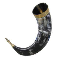Thunderous Toast Viking Horn | Hand-Etched Mjolnir & Brass Rim